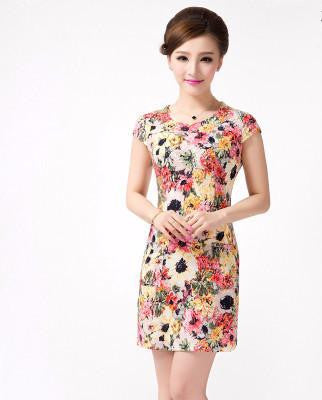 Women Slim Tunic Milk Silk print Floral dress Casual style Plus Size sexy bodycon sundress