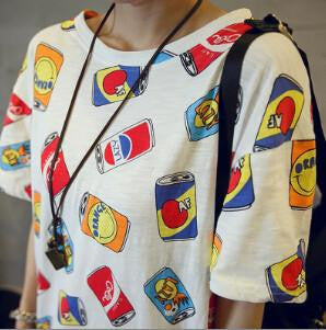 Women Short Sleeve Women Tops and Tees Can Printed Cotton Comfortable Tee shirt
