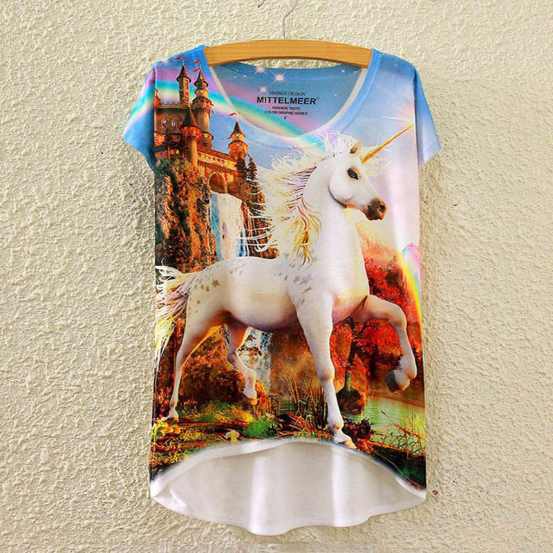 Online discount shop Australia - Cotton t Shirt Women Short Sleeve kawaii tshirt o-neck harajuku loose Magic llicorne Unicorn