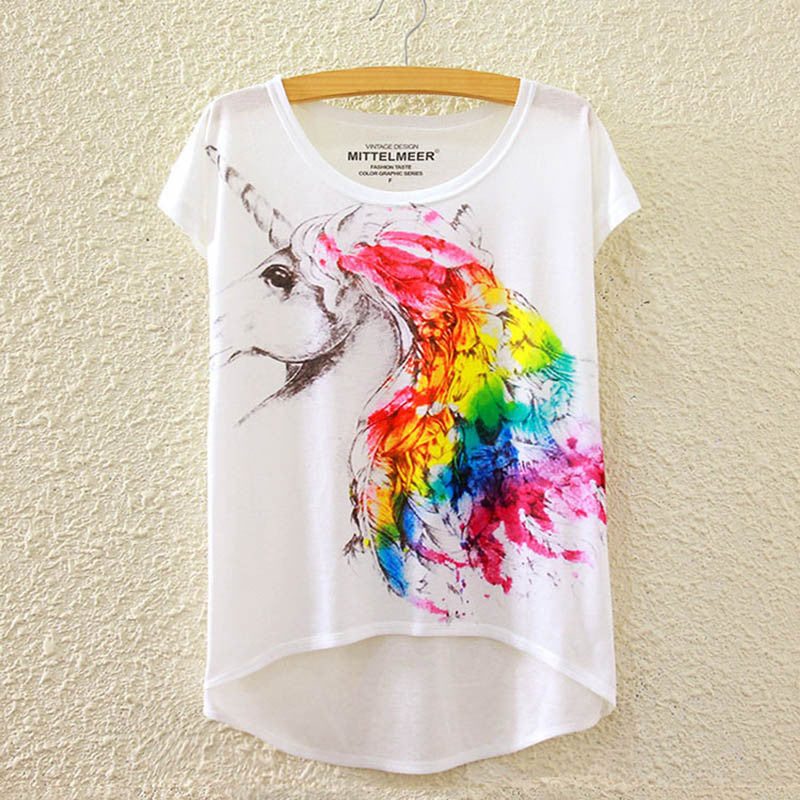 Online discount shop Australia - Cotton t Shirt Women Short Sleeve kawaii tshirt o-neck harajuku loose Magic llicorne Unicorn
