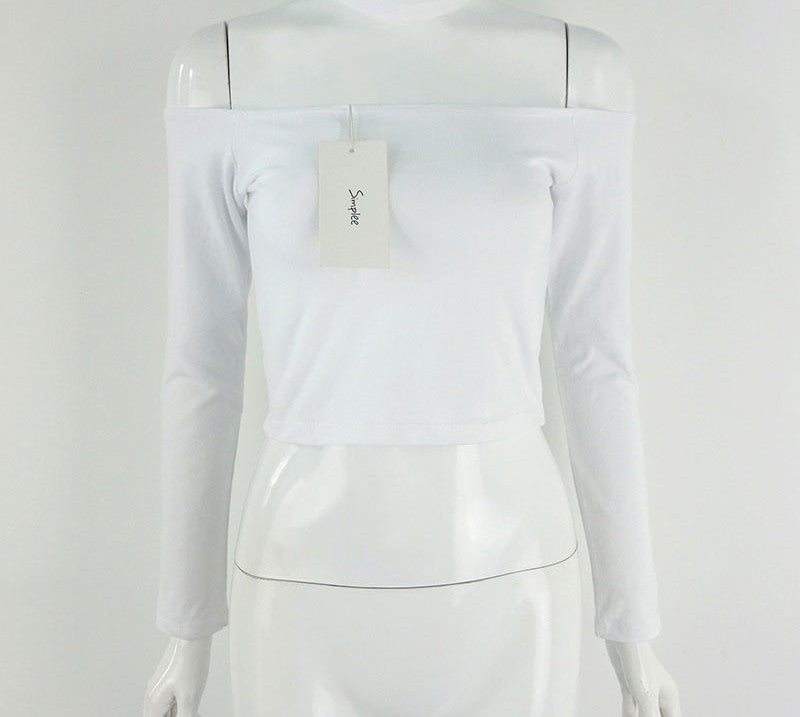 Online discount shop Australia - Girl t shirt sexy slash neck 90's crop top European style black t-shirt women tops  long sleeve halter female top