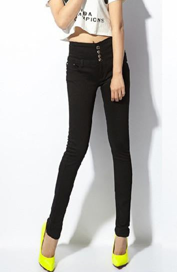 Women Jeans women candy color high waist women jeans breasted female elastic slim Denim pants women Trousers