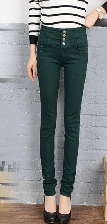 Women Jeans women candy color high waist women jeans breasted female elastic slim Denim pants women Trousers