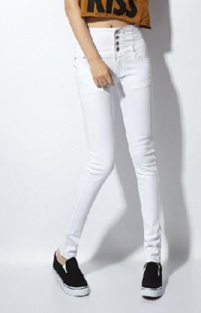 Women Jeans women candy color high waist women jeans breasted female elastic slim Denim pants women Trousers