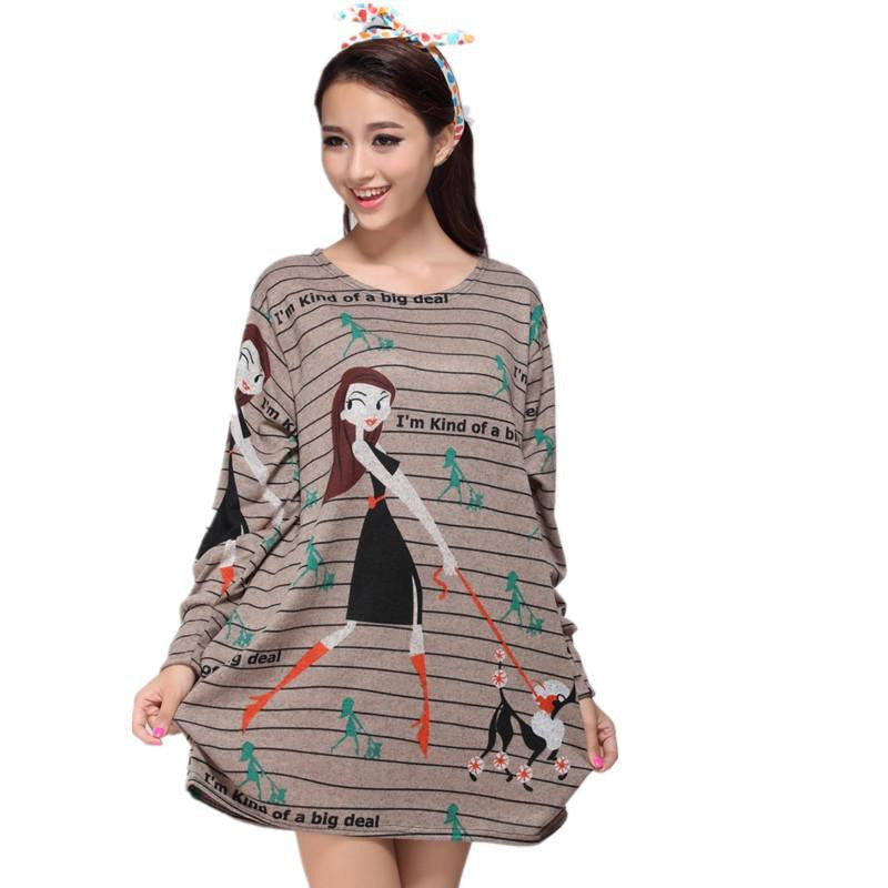 women casual print long sleeve dress plus size loose fashion dresses cartoon tunic big large