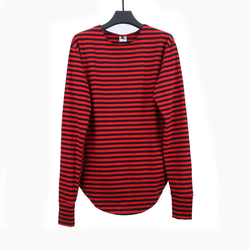 red Striped T-shirt fashion brand LONG oversize extend t shirts designer finger long sleeve cotton