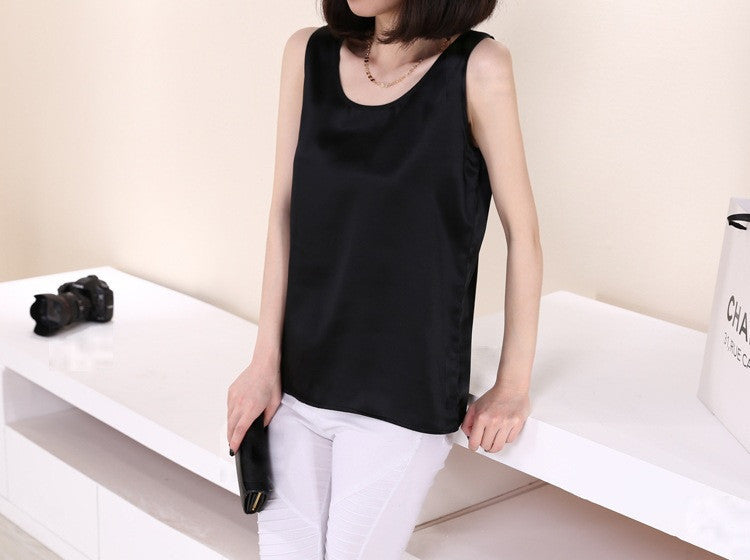 Online discount shop Australia - 100% Pure Silk Women's Blouses Classic Casual Blouse Women Loose OL Sleeveless Ladies Tank Tops For Woman