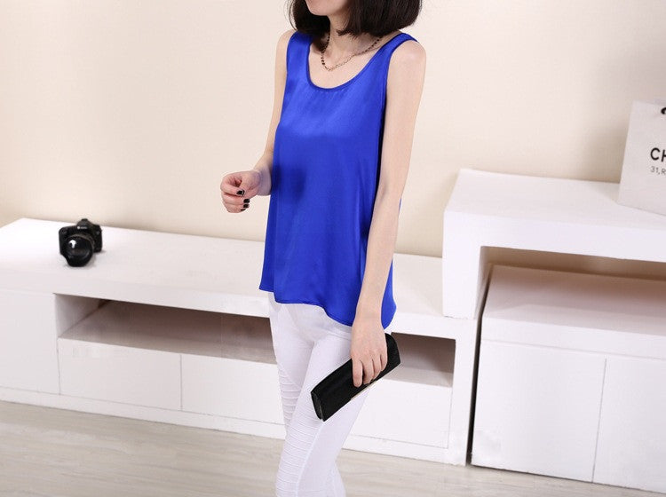 Online discount shop Australia - 100% Pure Silk Women's Blouses Classic Casual Blouse Women Loose OL Sleeveless Ladies Tank Tops For Woman