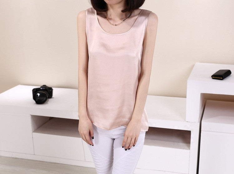 Online discount shop Australia - 100% Pure Silk Women's Blouses Classic Casual Blouse Women Loose OL Sleeveless Ladies Tank Tops For Woman