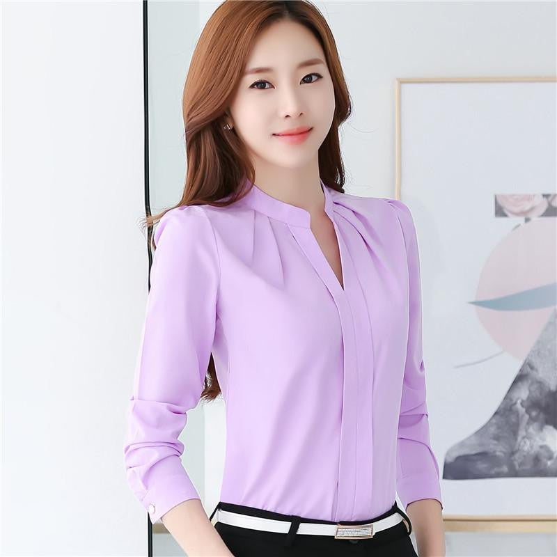 Online discount shop Australia - New Arrival  Plus Size Women Chiffon Shirt Elegant Solid V-neck Slim Casual Women Blouses 881B 37