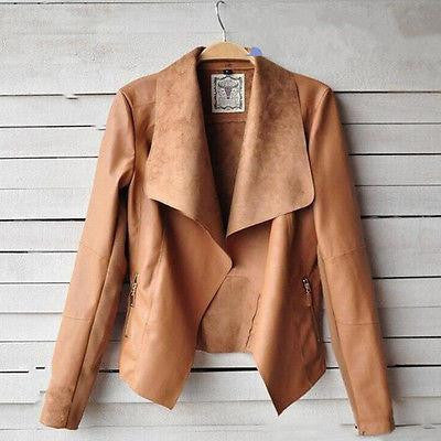 Women Punk Slim Biker Motorcycle Short Jacket Lapel PU Leather Coat Outwear woman jackets