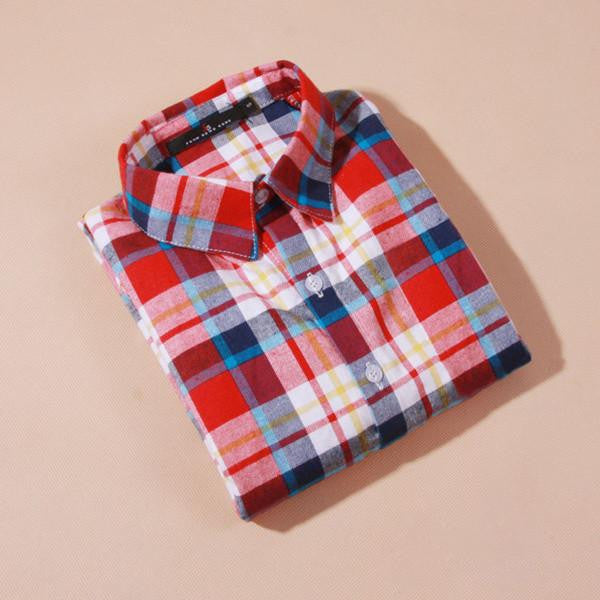 women's shirt plaid cotton top Long sleeve female tops blouse casual shirt women's clothing