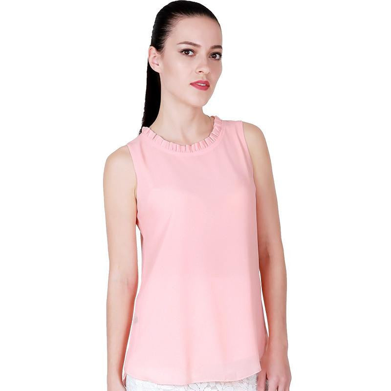 Shirt Women Chiffon Tops White Sleeveless Blouses For Women Clothes Ruffle Elegant Vintage Feminine Shirts T098