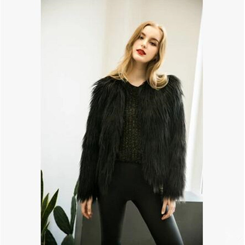 Online discount shop Australia - Fluffy faux fur coat women warm chic female outerwear Black elegant jacket coat hairy plus size overcoat