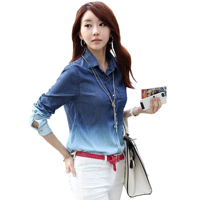 Denim Shirt Jeans Cardigan Women Jeans Shirt Plus Size Blouse