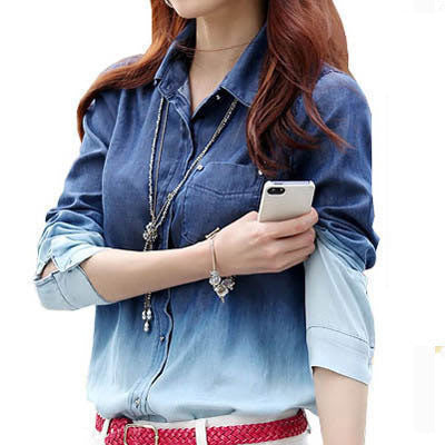 Denim Shirt Jeans Cardigan Women Jeans Shirt Plus Size Blouse