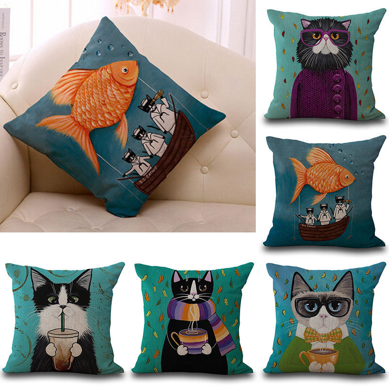 18inch Fashion Cats Cotton Linen Pllow Case Waist Pillow Cover Cool Cat Design Pillowcase For Home el