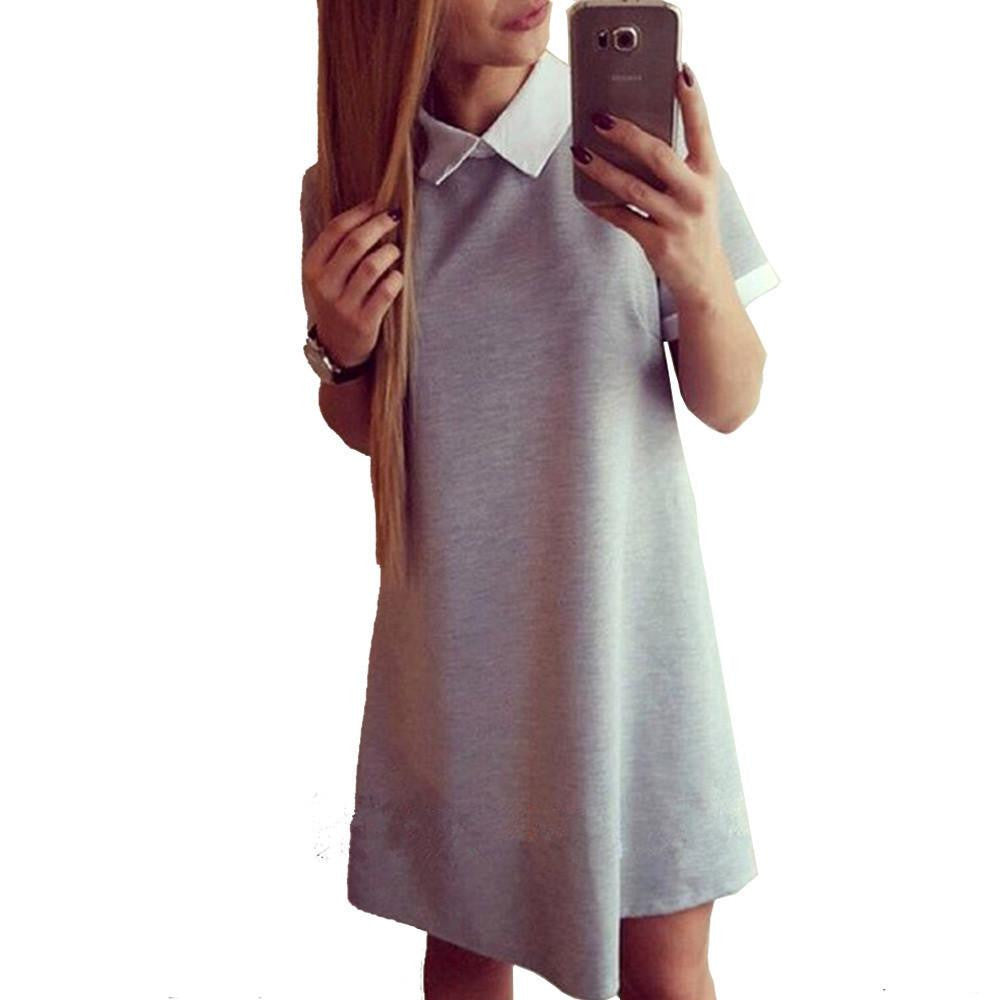 Summer Fashion Women Elegant Peter Pan Collar Dresses Party Lady Short Sleeve Office Dress School Sundress