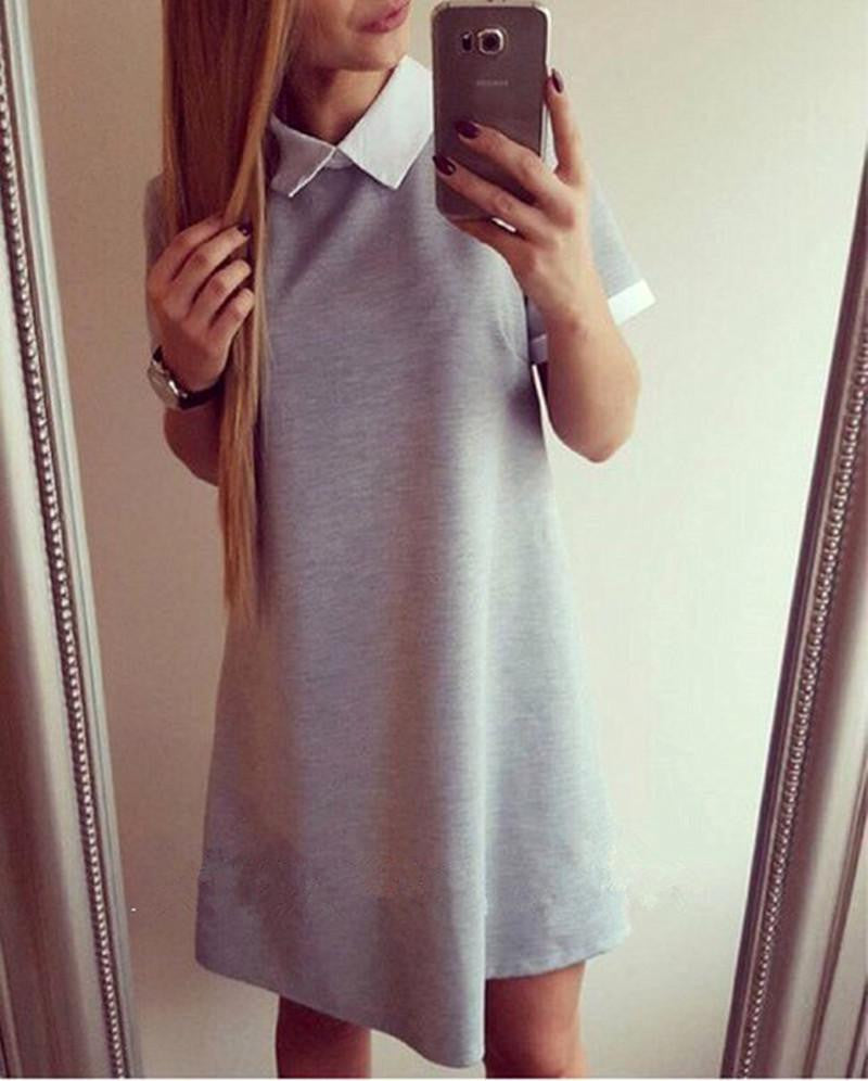 Summer Fashion Women Elegant Peter Pan Collar Dresses Party Lady Short Sleeve Office Dress School Sundress