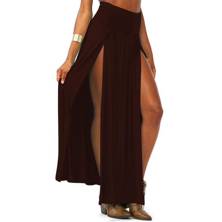 Women High Waist Maxi Long Double Slit Skirt Lady Skinny Open Two Side Split Cropped Maxi Skirt 4 Colors U2