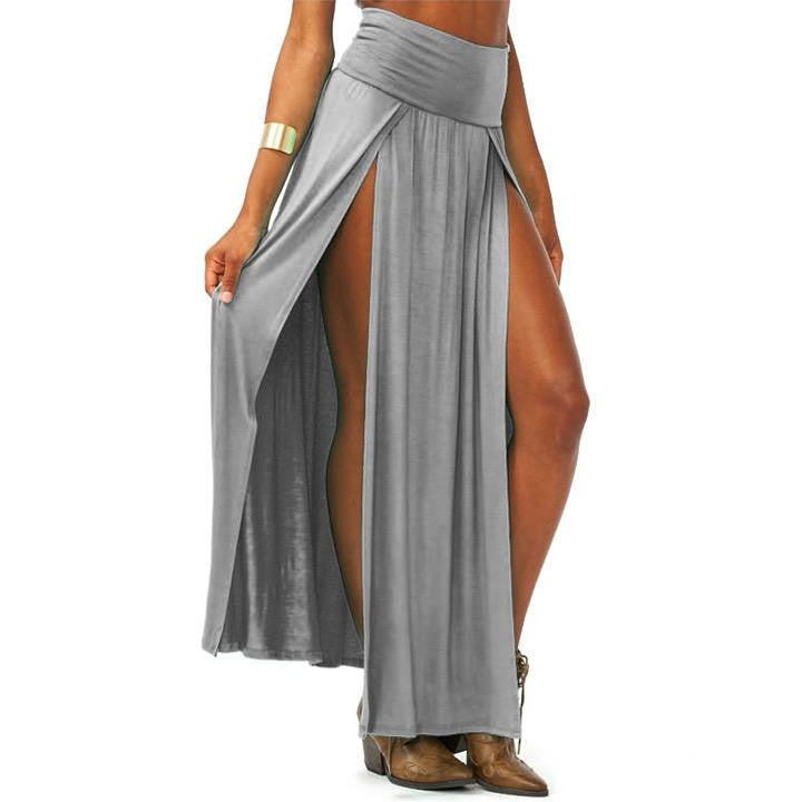 Women High Waist Maxi Long Double Slit Skirt Lady Skinny Open Two Side Split Cropped Maxi Skirt 4 Colors U2