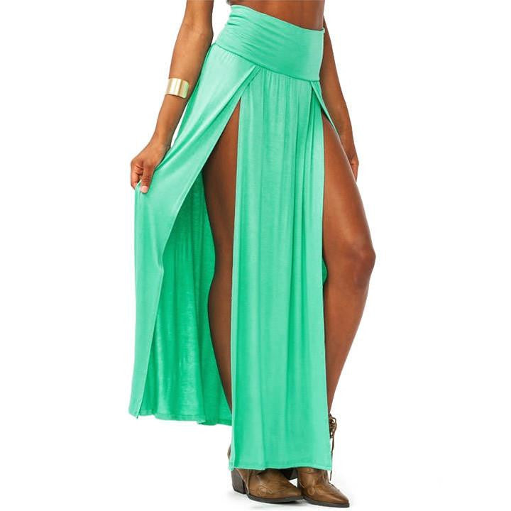 Women High Waist Maxi Long Double Slit Skirt Lady Skinny Open Two Side Split Cropped Maxi Skirt 4 Colors U2