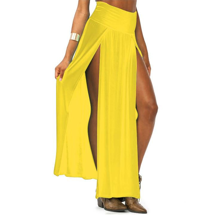 Women High Waist Maxi Long Double Slit Skirt Lady Skinny Open Two Side Split Cropped Maxi Skirt 4 Colors U2