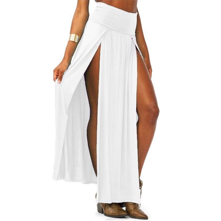 Women High Waist Maxi Long Double Slit Skirt Lady Skinny Open Two Side Split Cropped Maxi Skirt 4 Colors U2
