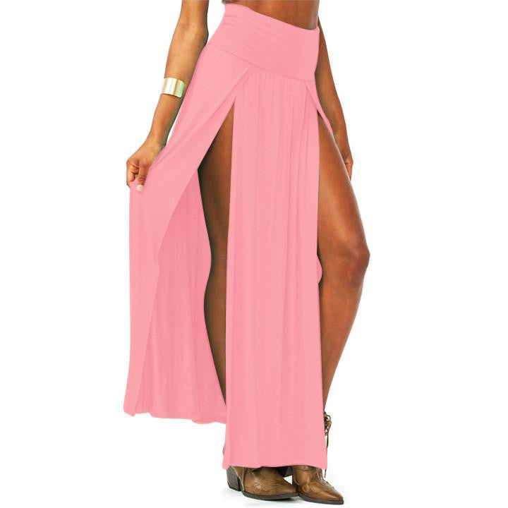 Women High Waist Maxi Long Double Slit Skirt Lady Skinny Open Two Side Split Cropped Maxi Skirt 4 Colors U2