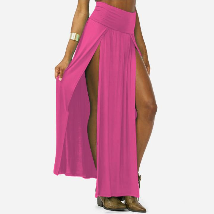 Women High Waist Maxi Long Double Slit Skirt Lady Skinny Open Two Side Split Cropped Maxi Skirt 4 Colors U2