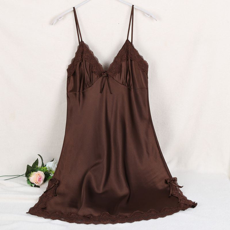Online discount shop Australia - Ladies Sexy Silk Satin Night Dress Sleeveless V-neck Nightgown Lace Sleepwear For Women