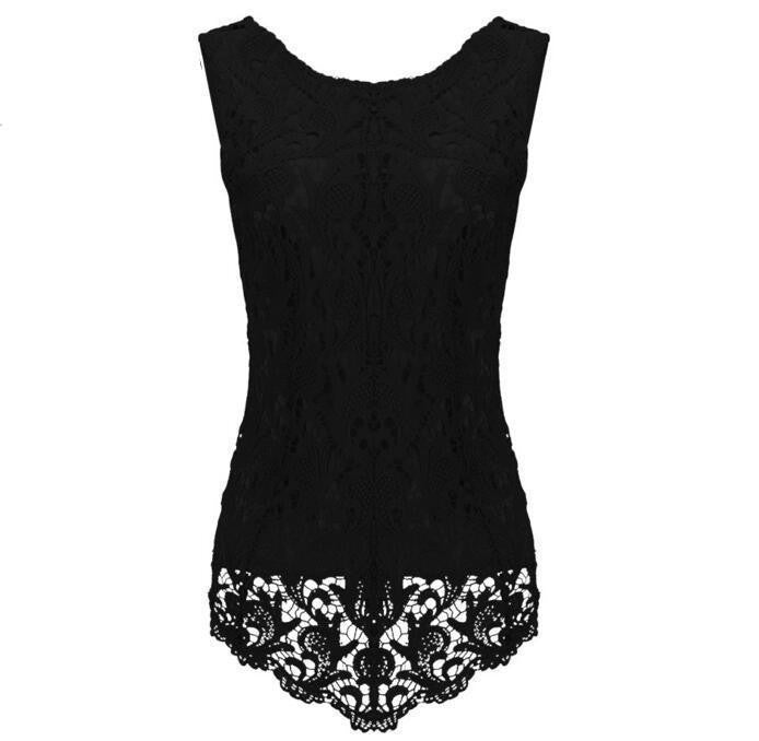 Womens Sleeveless Lace Blouse Fashion Fitness Female Chiffon Blouse Elegant Office Shirt Women Tops