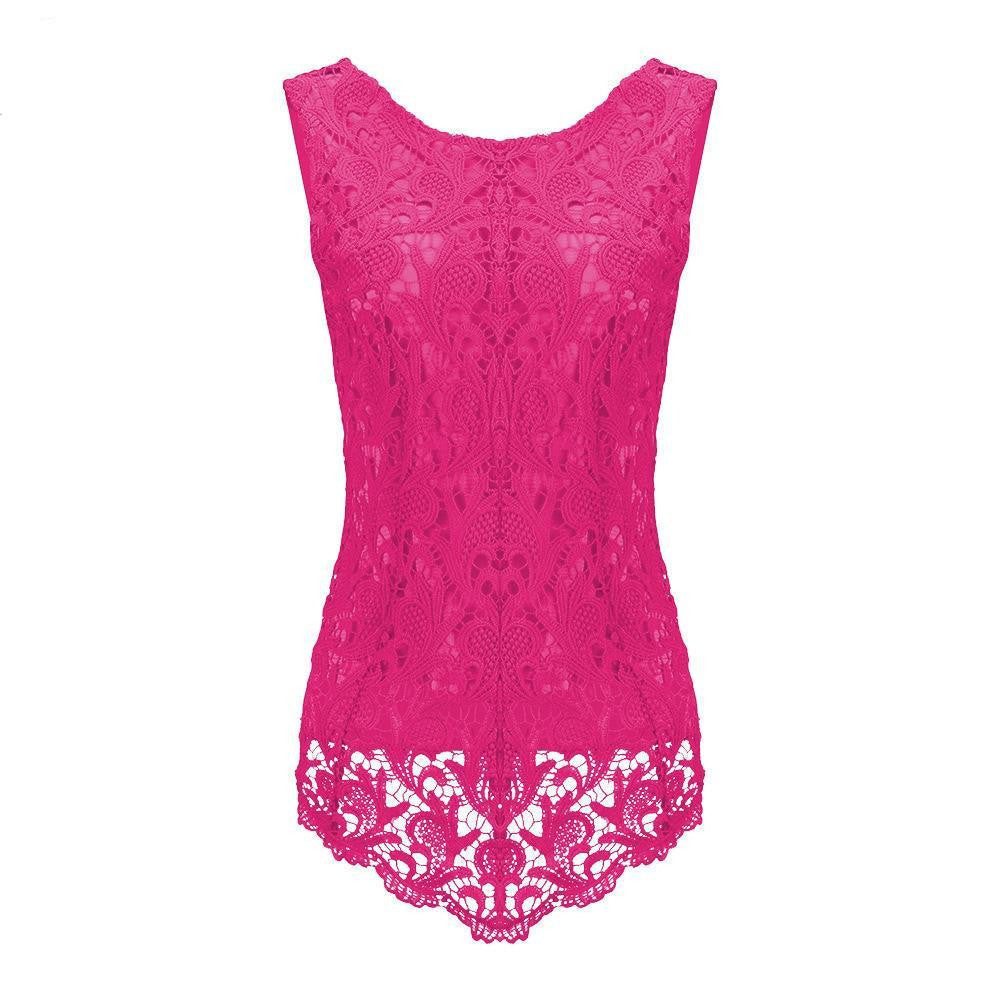 Womens Sleeveless Lace Blouse Fashion Fitness Female Chiffon Blouse Elegant Office Shirt Women Tops