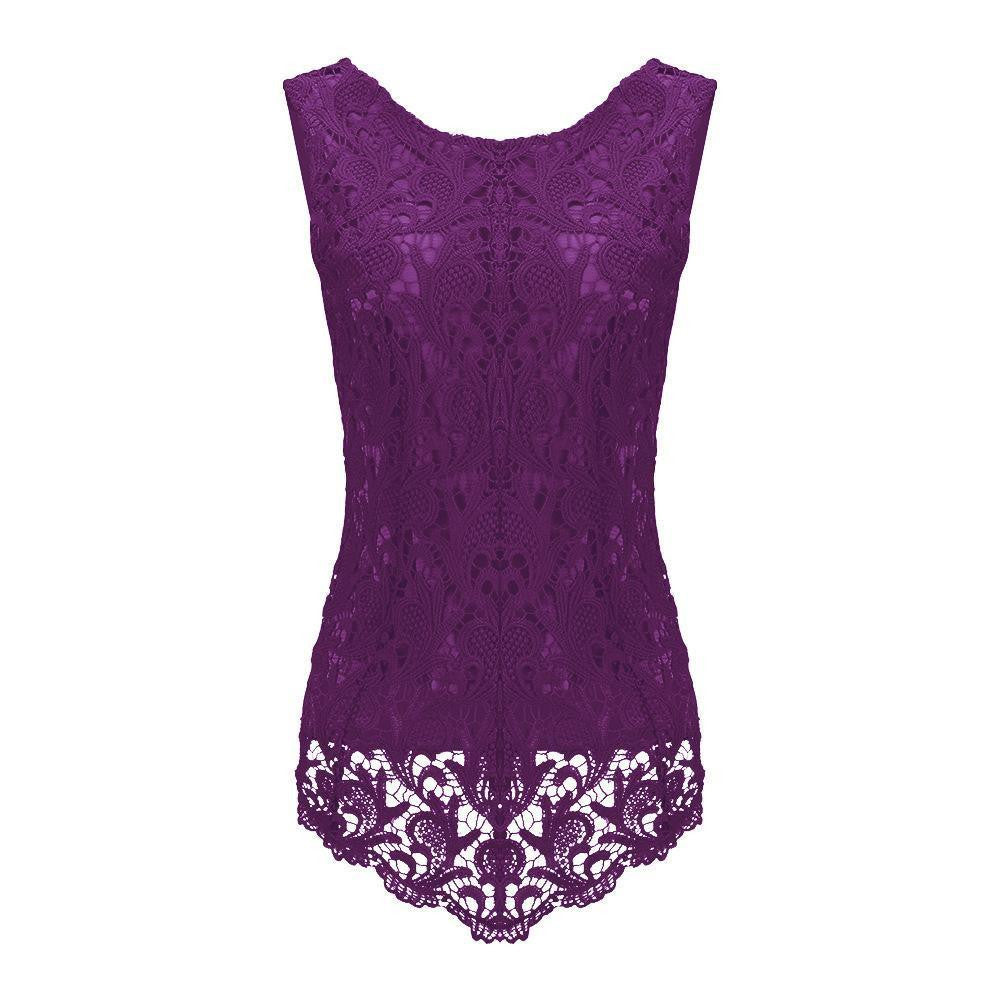 Womens Sleeveless Lace Blouse Fashion Fitness Female Chiffon Blouse Elegant Office Shirt Women Tops