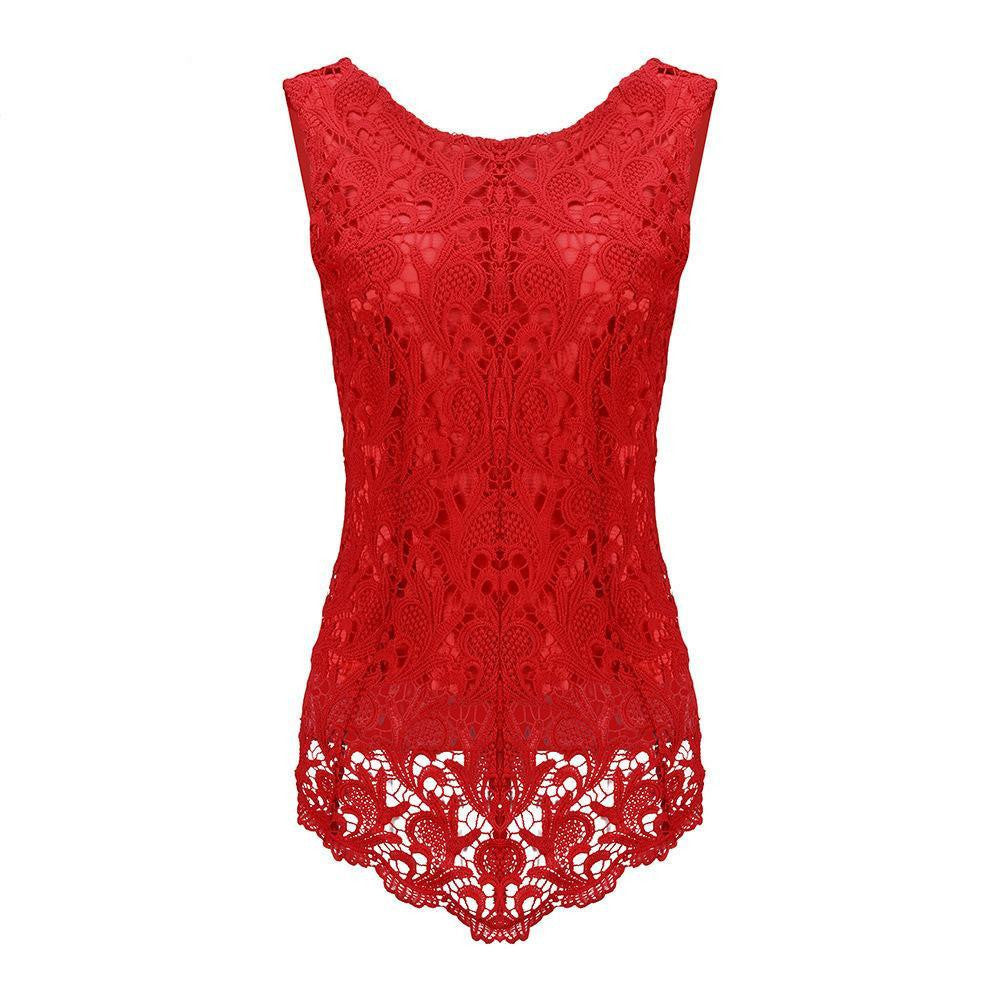 Womens Sleeveless Lace Blouse Fashion Fitness Female Chiffon Blouse Elegant Office Shirt Women Tops