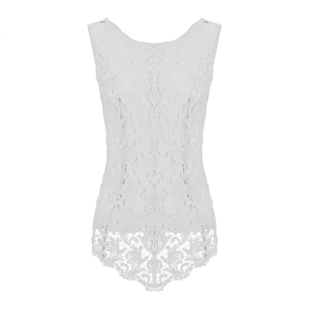 Womens Sleeveless Lace Blouse Fashion Fitness Female Chiffon Blouse Elegant Office Shirt Women Tops
