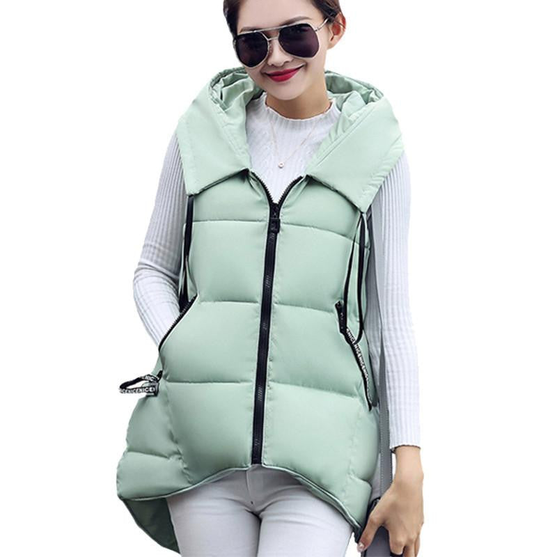 Short Front Long Back Women Vest Waistcoat Down Cotton Hooded Sleeveless Jacket Vest Female