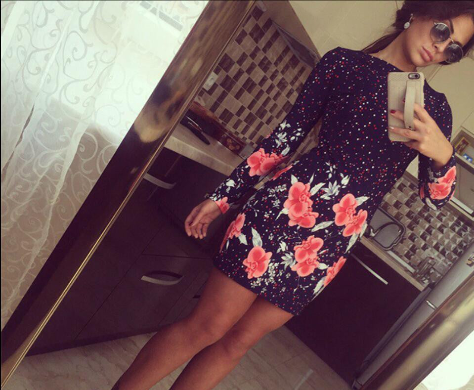 Online discount shop Australia - Autumn Dresses Colorful Print Flowers Black Women Office Dresses Party Mini Dress Vestidos Robes Sheath Ladies Vestidos