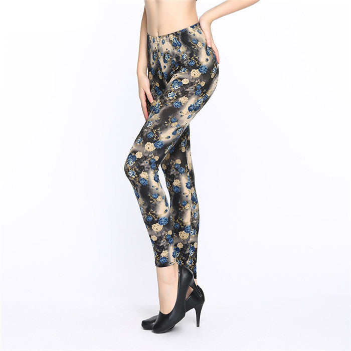 Flower Printed Legging Fashion Slim Women leggings High Elastic Cotton soft stretch pants female jeans leggins