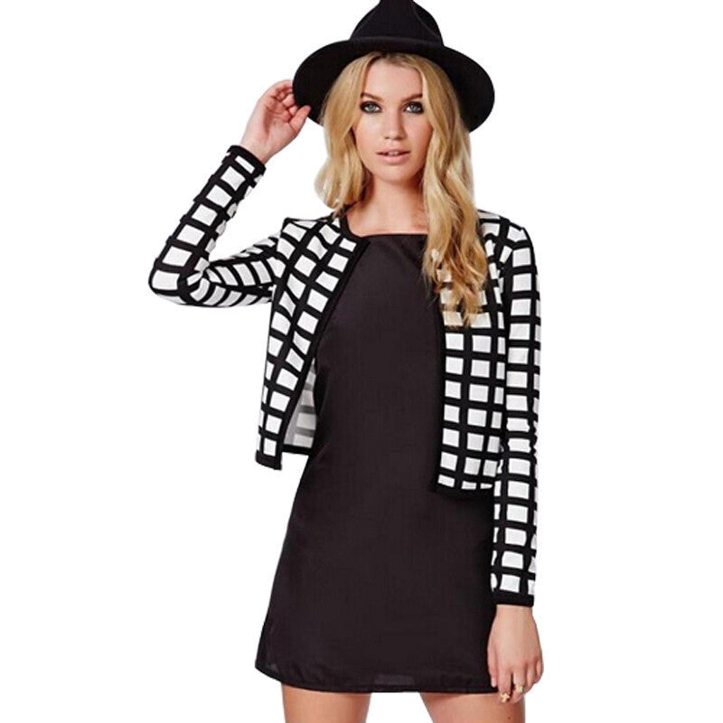 Online discount shop Australia - Casacos  New Basic Jacket  Women Coat White Black Plaid Pattern High Street Jackets Women Short Cropped Jacket Coat