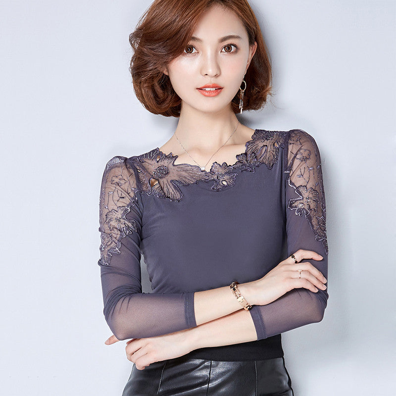 plus size lace blouse chiffon shirt women tops long sleeve women blouses