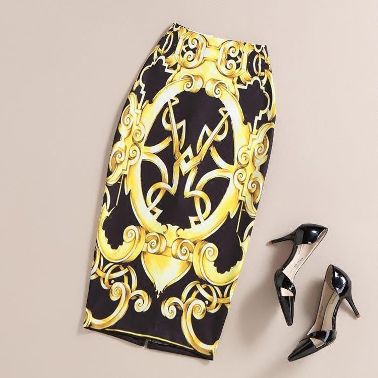 Women's Skirt Summer Fashion High Waist Bodycon Pencil Skirt Vintage Totem Print Skirts Women
