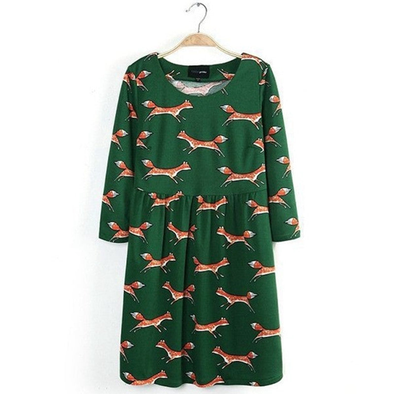 Online discount shop Australia - Half Sleeve Women O Neck Animal Fox Print Cotton Dresses Girl Mini Casual Dress Vestido de festa