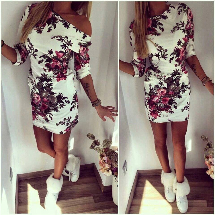 Online discount shop Australia - Dress Cartoon Printed O Neck Half Sleeve Mini Party Dresses Women Spring Floral Casual Bodycon Dress Robe
