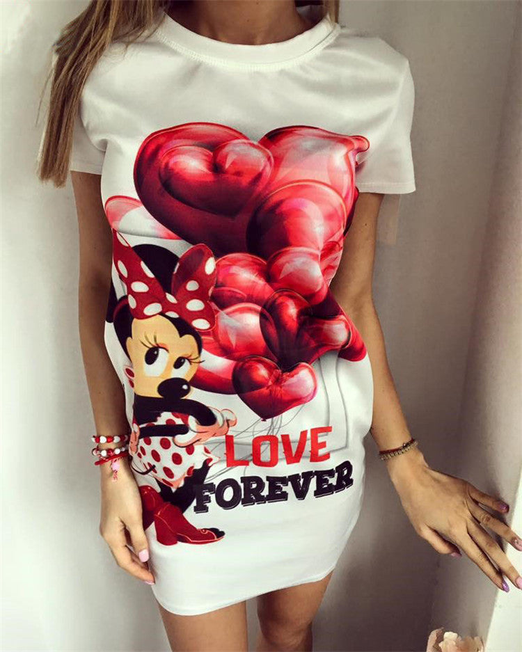 Online discount shop Australia - Dress Cartoon Printed O Neck Half Sleeve Mini Party Dresses Women Spring Floral Casual Bodycon Dress Robe