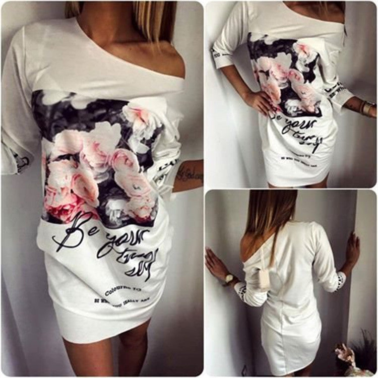 Online discount shop Australia - Dress Cartoon Printed O Neck Half Sleeve Mini Party Dresses Women Spring Floral Casual Bodycon Dress Robe