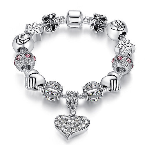 Online discount shop Australia - Luxury Brand Women Bracelet Silver Plated Crystal Charm Bracelet for Women Beads Bracelets & Bangles Jewelry Gift PS3307