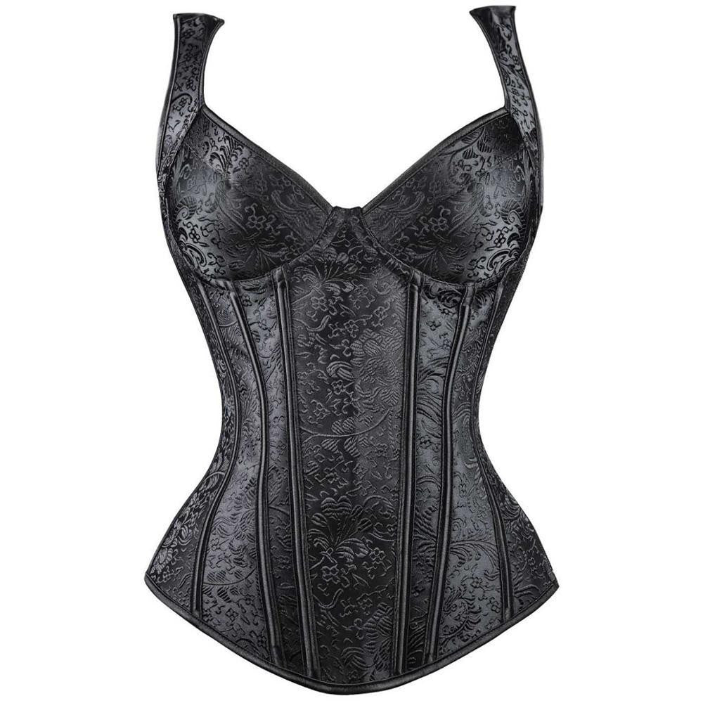 X Steampunk Steel Boned Lace up Back Body Bustier Overbust Corset Women Waist Corsets Black Plus Size S-6XL