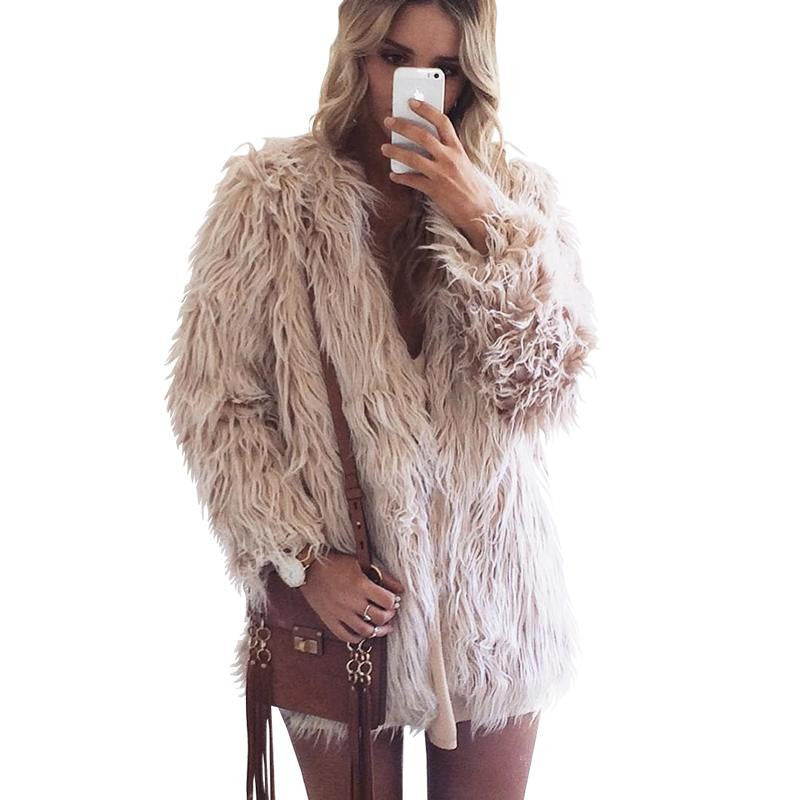 Online discount shop Australia - Fluffy faux fur coat women warm  female outerwear Black elegant jacket coat hairy party overcoat