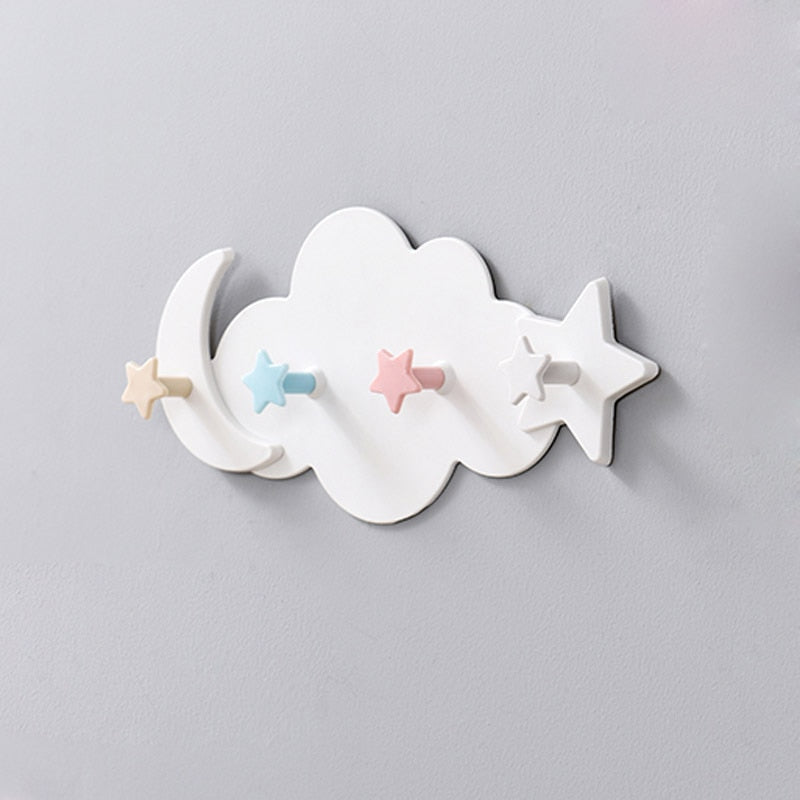 Creative Cute Star Moon Cloud Shape Nail-free Wall Clothes Hooks Kids Room Decorative Key Hanging Hanger Kitchen Storage Hook